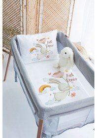 Resim Lilabio %100 Pamuk Saten İsme Özel İsimli 70x120 Park Yatak Nevresim Seti Tavşan-1 
