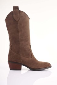 Resim SU SHOE BOUTIQUE NO8 Kahve Hakiki Süet Deri Kovboy Çizme 