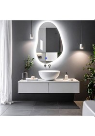 Resim Nelyos Beyaz Led'li Lazer Kumlamalı Lavabo & Banyo Aynası Dokunmatik Sensörlü 110 X 70 Cm 