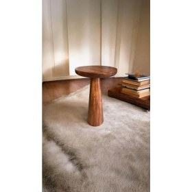 Resim Wood Wooden Ahşap Tekli Konik Mantar Yan Sehpa Modern Kestane Renk Fiskos 