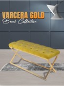 Resim Gazzini furniture Varcera Gold Bench Çapraz Metal Ayaklı Kapitoneli Model Hardal Puf 