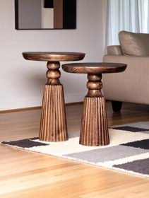 Resim ASELYA HOME Doğal Ahşap 2’li Set Mantar Yan Sehpa Modern Fiskos Zigon Çiçeklik 