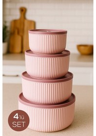 Resim 4'lü Yuvarlak Saklama Kabı Seti Pembe 2.5l 1.5l 0.80l 0.45l Mikrodalga Ve Dondurucu Uyumlu Pembe 