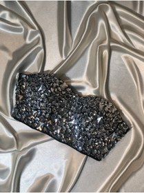 Resim Miss Monalisa Moda Siyah Işlemeli Crop 