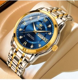 Resim Yingfu Olevs 5513 Erkekler İş Kuvars Saat Mavi Altın Çok Renkli Çok Renkli 