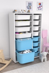 Resim Rine 14 Sepetli Çok Amaçlı Oyuncak Dolabı Mavi Beyaz 2D4K8U 