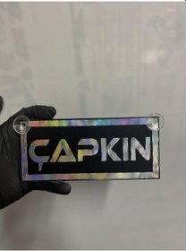 Resim Siyah Renk Üzeri Hologram Renk Çapkın Yazılı Vantuzlu Cam Süsü 