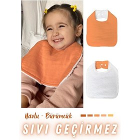 Resim Pamuklu Sıvı Geçirmez Mama Önlüğü Bürümcük-havlu Çift Yönlü K-b Beyaz - Kiremit 