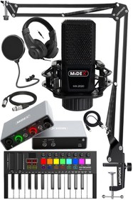 Resim Hype Store Midex Midi Paket-2 Stüdyo Ekipmanları Seti Ses Kartı Midi Klavye Mikrofon Kulaklık 