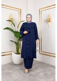 Resim Nevayla Moda Ayrobin Kumaş İnci Detaylı Takım / T105 - Lacivert Lacivert 