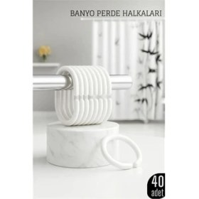 Resim Mey İthalat Mey Ithalat® 40 Adet Esnek Banyo Duş Perdesi Halkası Beyaz - C Tipi Kolay Montaj Geçme Perde Ha 