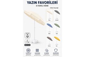 Resim Durul Plaj Şemsiyesi Balkon Bahçe Güneş Şemsiyesi 200CM Bidon Dahil 10 Telli Uv Korumalı 