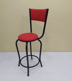 Resim Sandalye BAR Tipi Yüksek Model 1adet KIRMIZI Suni deri döşem Metal Transmisyon Çelik SİYAH El Yapım 