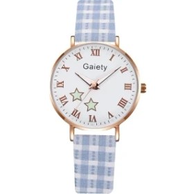 Resim Hanyang 1 Pc Mavi B Bilezik Izle Kadın Moda Rahat Ekose Deri Saatler Basit Bayanlar Küçük Kadran Kuvars Saat Elbise Kol Saatleri Reloj Mujer (Yurt Dışından) 