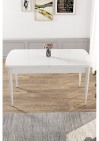 Resim Canisa Concept Kor Serisi 70x114 Açılabilir Mutfak Masası Takımı Beyaz Masa 4 Cappucino Sandalye Cappucıno 