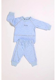 Resim Pierre Cardin %100 Pamuk Erkek Bebek Çıtçıtlı Belden Lastikli Ikili Takım 302392 Mavi Melanj 