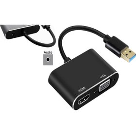 Resim Genel Markalar Lunatic 3349 Usb 3.0 To Hdmi Vga 3.5Mm 1080P Monitör Genişletici Çevirici Dönüştürücü Adaptör Ekran 