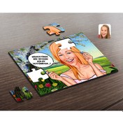 Resim Kişiye Özel Kadın Kolay Yetişmiyor Karikatürlü Ahşap Puzzle-7 