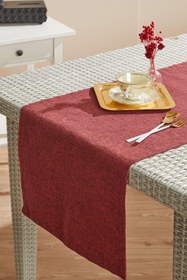Resim AYSHome Keten Bordo Düz Runner 
