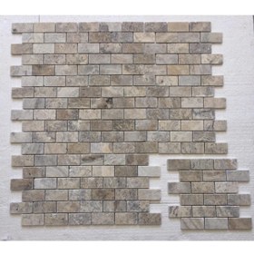 Resim Pietramosaic 5x10 Latte Traverten Tuğla Desen Eskitme Mozaik Doğaltaş Duvar Kaplama Dekoratif 