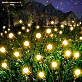 Resim 2 paket 12led/16led/20led güneş enerjili bahçe ışıkları, dış mekan ateş böceği ışıkları güneş enerjili bahçe ışıkları avlu teras geçiş yolu yürüyüş yolu dekorasyonuna uygun sallanan dış mekan ışıkları, (sıcak beyaz) 