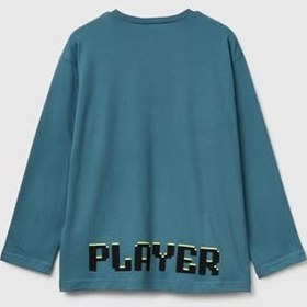 Resim Benetton Erkek Çocuk Siyah Tazmanya Baskılı Kabartmalı Uzun Kollu T-shirt 