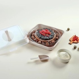 Resim Kek Taşıma Kabı, Bpa Içermeyen Plastik, Saplı ve Kilitli Kek Fanusu, Taşınabilir ve Güvenli Saklama Çözümü (Kare) 