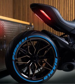 Resim Performance Stickers Lastik Yazısı Diablo Şerit Motorsiklet Lastik Stickeri 15-19 Inç Arası Uyumlu Lastik Stiker Mavi 