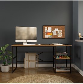 Resim Robinhome Robin Home Atlantis Metal Ofis Büro Çalışma Masası Raflı 160Cm As Açık Kahverengi 