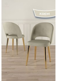 Resim Canisa Pane Serisi 6 Adet Krem Mutfak Sandalyesi Gold Kaplama Metal Ayak 1. Sınıf Babyface Kumaş Krem Sandalye Gold Ayak 