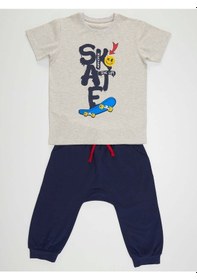 Resim Denokids Mushi Mavi Kaykay Erkek Çocuk T-Shirt Kapri Takım Çok Renkli 