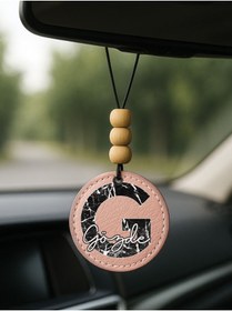 Resim Cekuonline Kişiye Özel İsim Yazılı 1.Sınıf Deri Ahşap Dekorlu Dikiz Aynası Süsü Pudra Pembe - G Harfi 