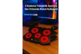 Resim Frisby Gp5 E-Sport Desing 5 Fanlı Ledli LCD Kontrol Panelli Pro Standlı 15-17" Uyumlu Notebook Soğutucu 