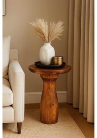 Resim Doğal Meşe Renk Ahşap Mantar Sehpa Tekli Modern Yan Sehpa Kahverengi 