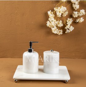 Resim MIARIK DESIGN & DEKORASYON DEKORATİF BEYAZ MERMER AKSESUAR DETAYLI 3 LU BANYO SETİ TAKIMI 