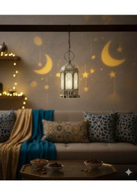 Resim 16 Cm Ramazan Ledli Gümüş Tabanlı Parlak Model Fener - Dekoratif Ramazan Feneri Diğer 