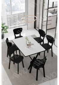 Resim Avvio Mida Elma Sandalye 80x140 Yemek Masası Mutfak Masası 6 Kişilik Masa Sandalye Takım Beyaz 