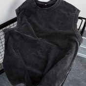 Resim Erkekler İçin Kolsuz Tank Top - Sokak Stili Vintage Yıkanmış Siyah, Tüm Mevsimler İçin Rahat Yuvarlak Yaka, Günlük Giyim ve Şehir Çıkışları için Normal Kesim, Sokak Modası, Klasik Yuvarlak Yaka, Çok Amaçlı Giysi, Gevşek Tarz, Minimalist Tasarım, Nefes Alabilen Kumaş, Genç Yetişkinler 