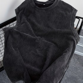 Resim Erkekler İçin Kolsuz Tank Top - Sokak Stili Vintage Yıkanmış Siyah, Tüm Mevsimler İçin Rahat Yuvarlak Yaka, Günlük Giyim ve Şehir Çıkışları için Normal Kesim, Sokak Modası, Klasik Yuvarlak Yaka, Çok Amaçlı Giysi, Gevşek Tarz, Minimalist Tasarım, Nefes Alabilen Kumaş, Genç Yetişkinler 