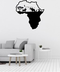 Resim Vahşi Doğa Figürlü Afrika Haritası Silüeti Dekoratif Metal Tablo 