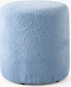 Resim Teddy Düz Puff - Yuvarlak Puf Makyaj Masası Pufu - Dekoratif Ayak Uzatma Pufu Bebek Mavisi 