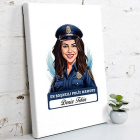 Resim Karikatürlü En İyi Kadın Polis Memuru Kanvas Tablo 
