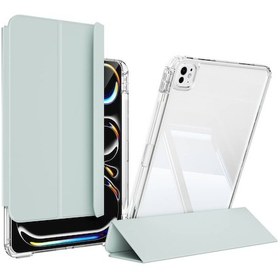 Resim İpad Pro 11 2024 Kılıf Magnetik Ayrılabilen Aihttgli Uyumlu Zore Sliding Tablet Kılıfı-açık Yeşil Tablet Kılıfı 