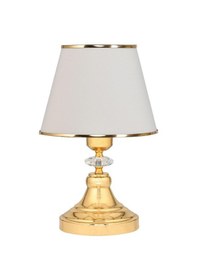 Resim Art Deco Tarz Kristal Taş Süslü Metal Ayak Ve Gold Şeritli Krem Başlık 2'li Abajur Seti İki Adet Krem 