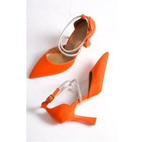 Resim Modabuymus Kalice Turuncu Taşlı Stiletto Abiye Topuklu Ayakkabı 001 