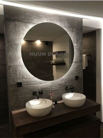 Resim Nuun Dekor 70cm Trafolu Beyaz Ledli Dekoratif Ayna Duvar Aynası Banyo Aynası Beyaz 