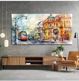 Resim Yağmurlu Şehir Tramvayı Kanvas Tablo 