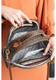 Resim Just Polo Kadın Çok Bölmeli Ayarlanabilir Askılı Lüks El Ve Omuz Çantası Shoulder Bag Kahverengi Taba 