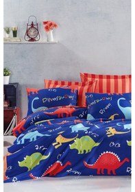 Resim Baskılı Pike Takımı Çift Kişilik Dinazorus Mavi 