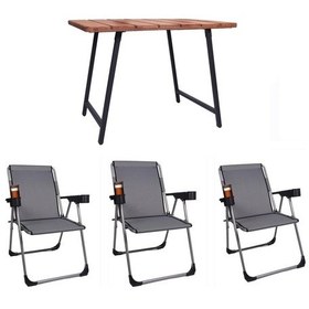 Resim Alin Metal 3''lü Lüks Bardaklı Kamp Sandalyesi Ve Masa Set Gri Gri 